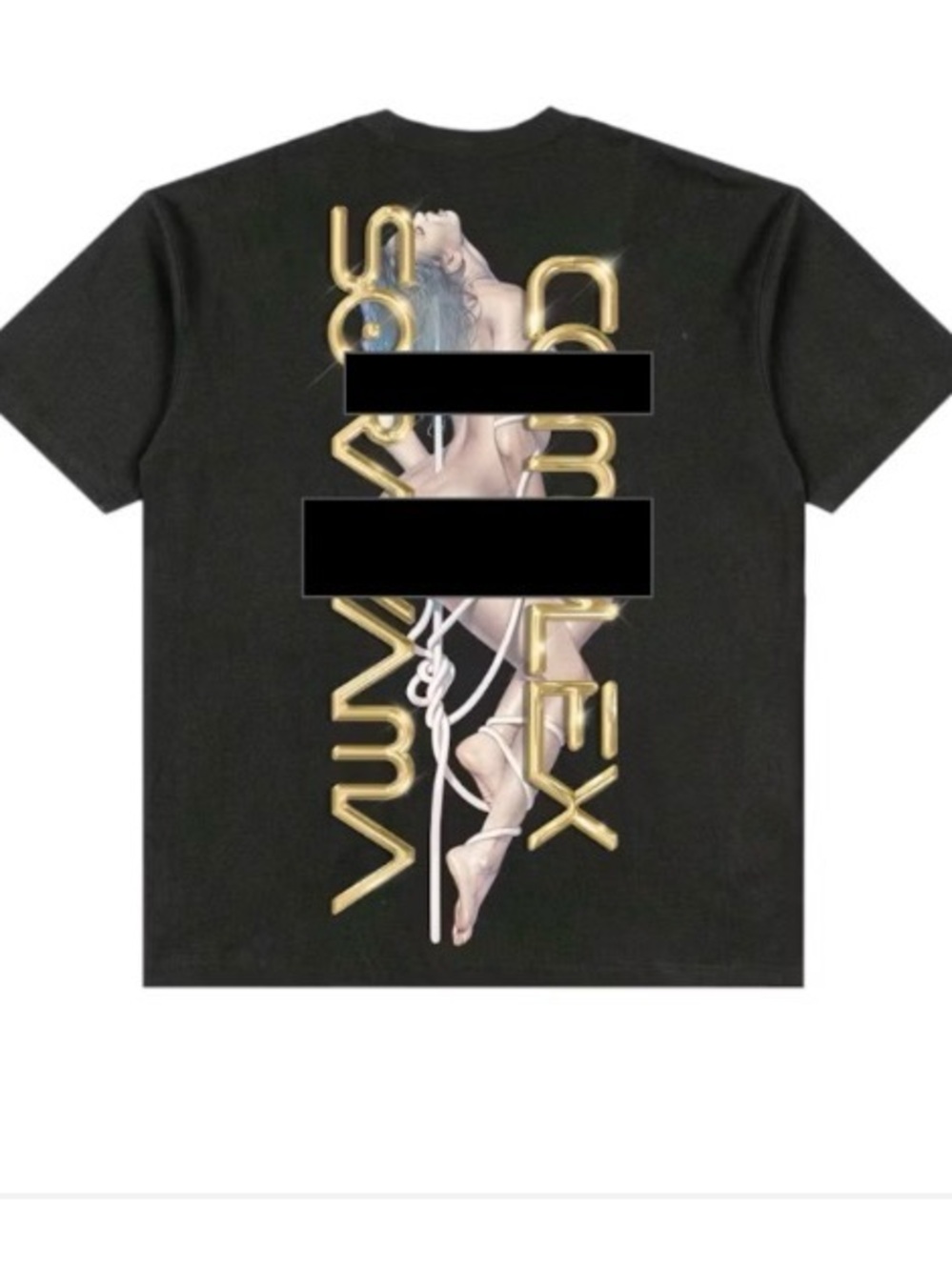 Gildan Black Short Sleeve Tee with Gold Lettering and Nude Figure Graphic